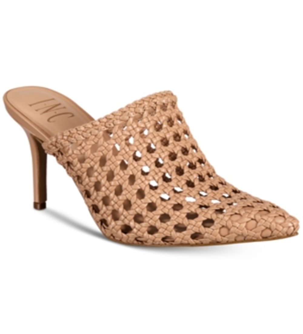 Mules de bico fino de couro sintético Celestia da INC International Concepts para mulheres, marrom, tamanho 9,5 M