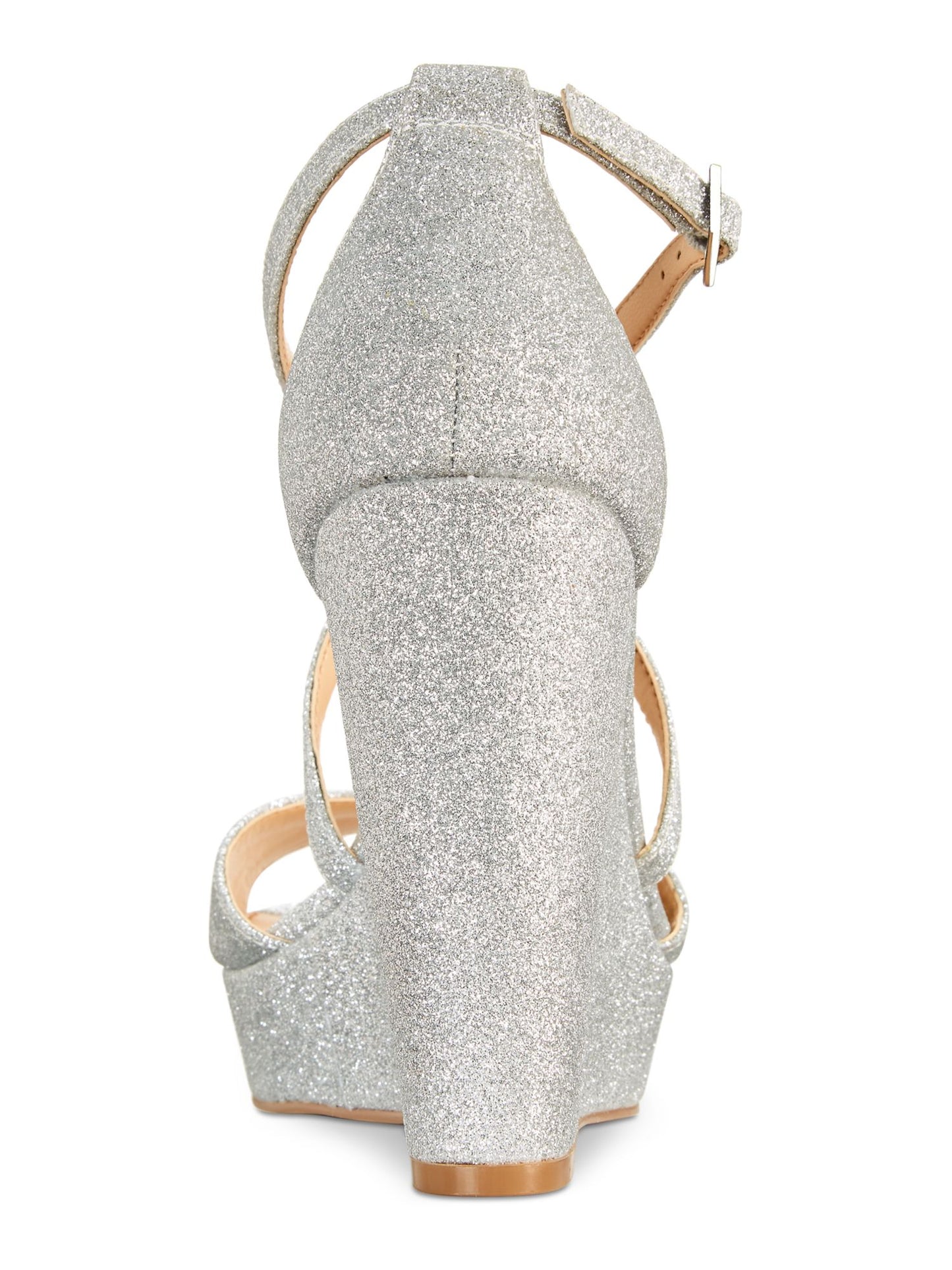 Sandália feminina Jewel Badgley Mischka, plataforma, tiras cruzadas, acolchoada, tira ajustável no tornozelo, bico redondo, fivela, tamanho 5,5 M