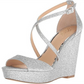 Sandália feminina Jewel Badgley Mischka, plataforma, tiras cruzadas, acolchoada, tira ajustável no tornozelo, bico redondo, fivela, tamanho 5,5 M