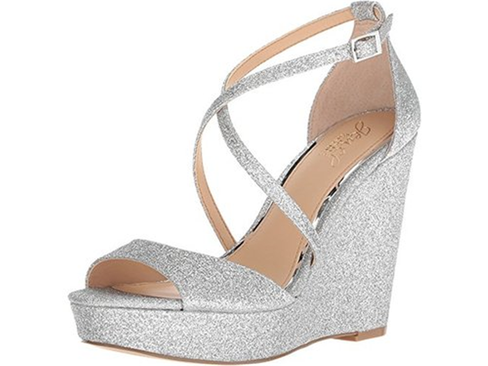 Sandália feminina Jewel Badgley Mischka, plataforma, tiras cruzadas, acolchoada, tira ajustável no tornozelo, bico redondo, fivela, tamanho 5,5 M
