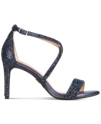 Sandália feminina Thalia Sodi bico redondo salto agulha fivela azul 9 W