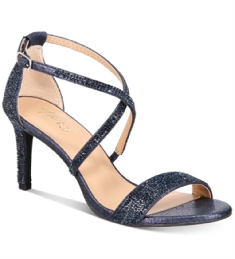 Sandália feminina Thalia Sodi bico redondo salto agulha fivela azul 9 W