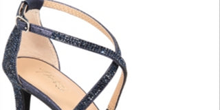 Sandália feminina Thalia Sodi bico redondo salto agulha fivela azul 9 W