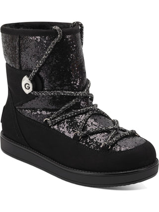 Gbg Guess Women's Logo Sparkle Insert Lace up Detail Cushioned Insulated Aylan Round Toe Snow Boots Black Size 6.5 M