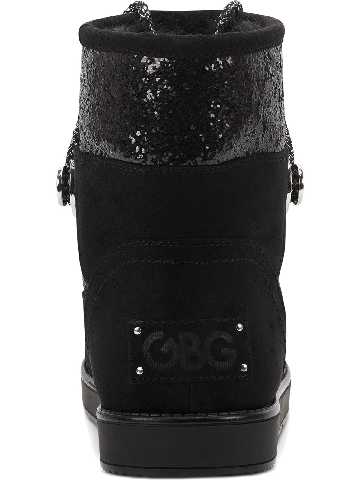 Botas de neve femininas Guess com logo brilhante e detalhe de cadarço, acolchoadas e isoladas, Aylan, bico redondo, pretas, tamanho 6,5 M