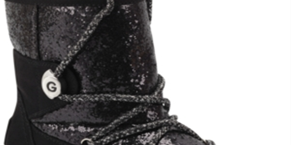 Botas de neve femininas Guess com logo brilhante e detalhe de cadarço, acolchoadas e isoladas, Aylan, bico redondo, pretas, tamanho 6,5 M