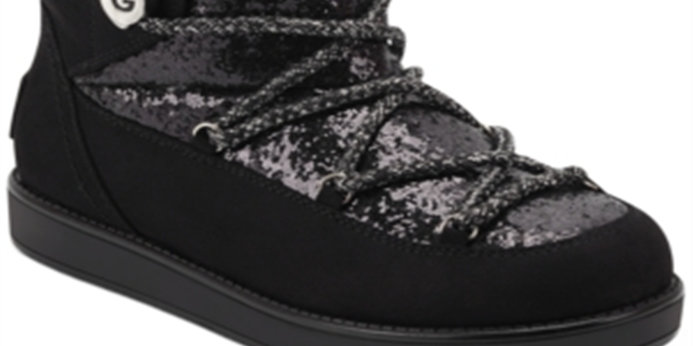Botas de neve femininas Guess com logo brilhante e detalhe de cadarço, acolchoadas e isoladas, Aylan, bico redondo, pretas, tamanho 6,5 M