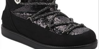 Gbg Guess Women's Logo Sparkle Insert Lace up Detail Cushioned Insulated Aylan Round Toe Snow Boots Black Size 6.5 M