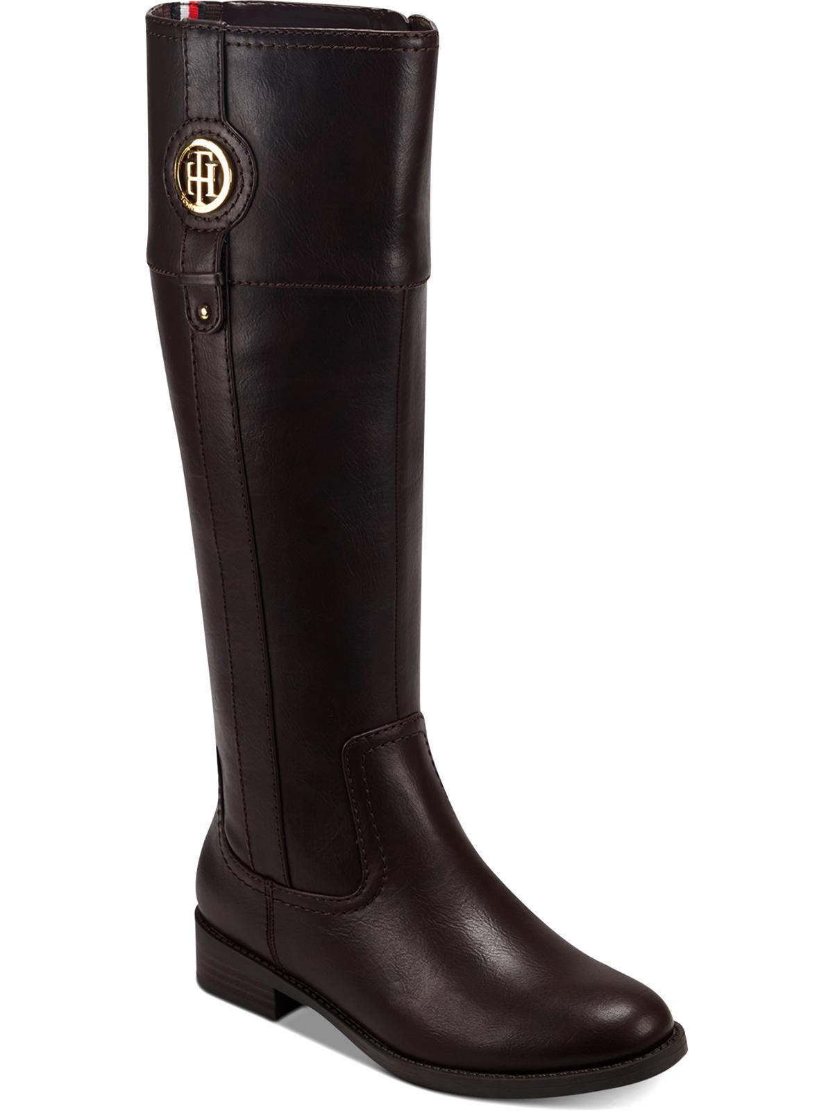 Tommy Hilfiger Imina Botas de montaria femininas de couro sintético até o joelho, marrom escuro, tamanho 5 M
