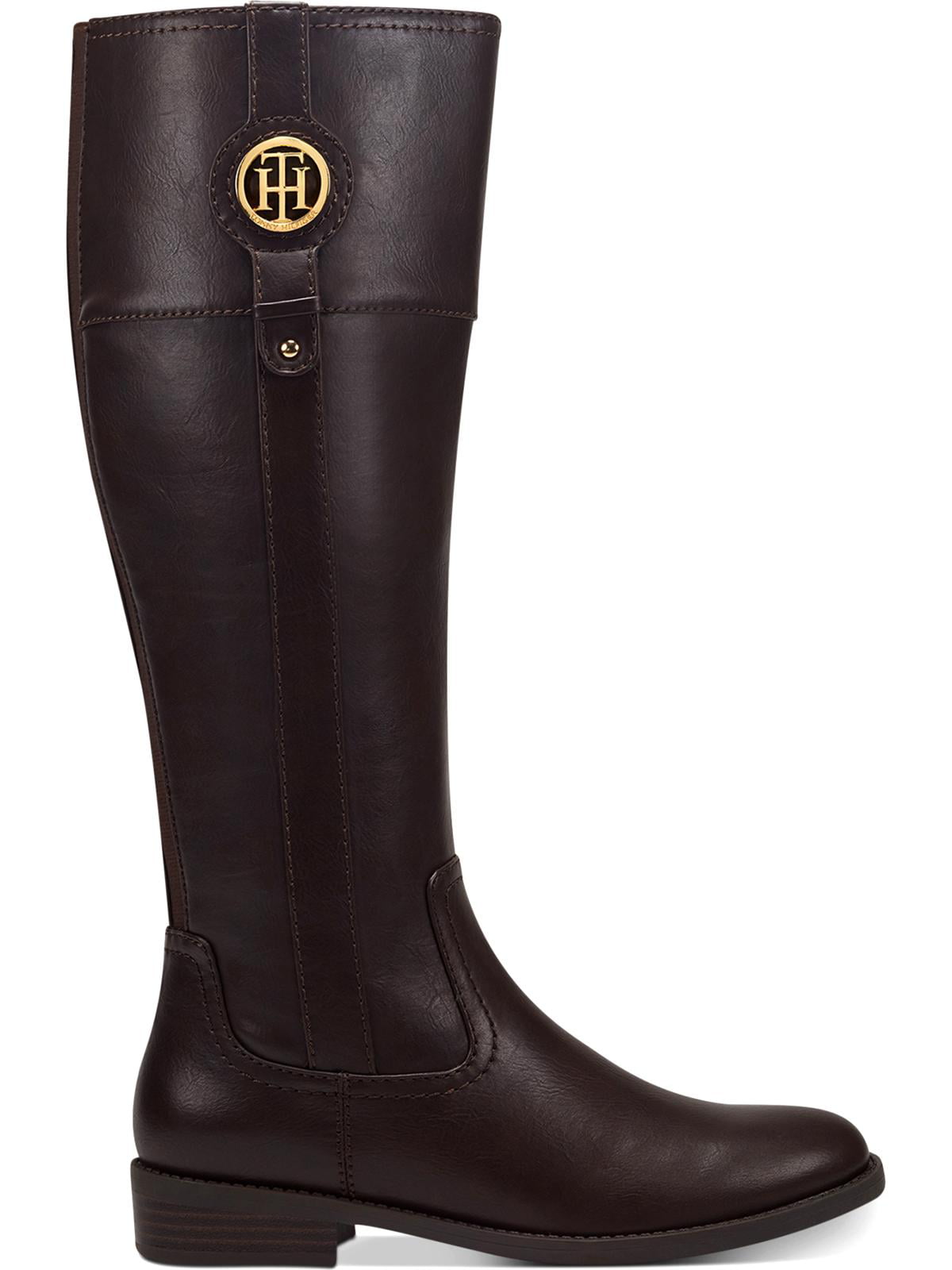 Tommy Hilfiger Imina Botas de montaria femininas de couro sintético até o joelho, marrom escuro, tamanho 5 M