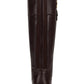 Tommy Hilfiger Imina Botas de montaria femininas de couro sintético até o joelho, marrom escuro, tamanho 5 M