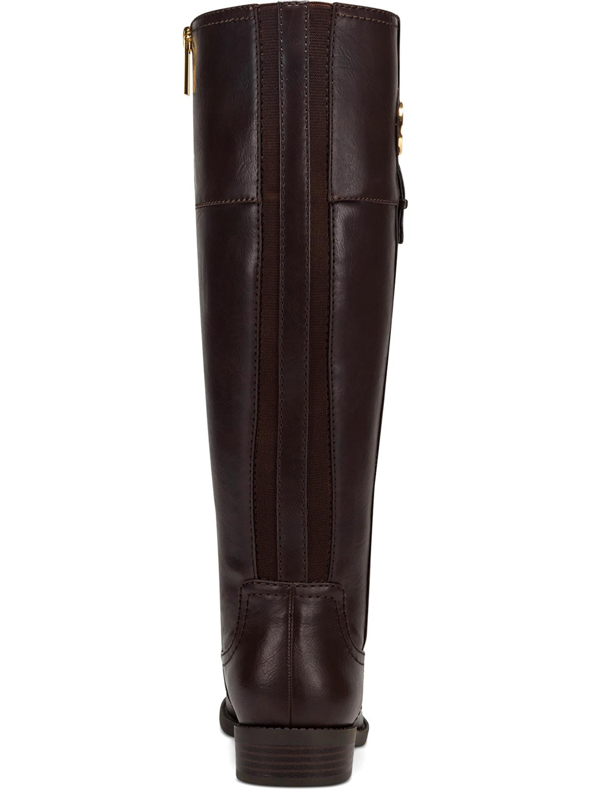 Tommy Hilfiger Imina Botas de montaria femininas de couro sintético até o joelho, marrom escuro, tamanho 5 M