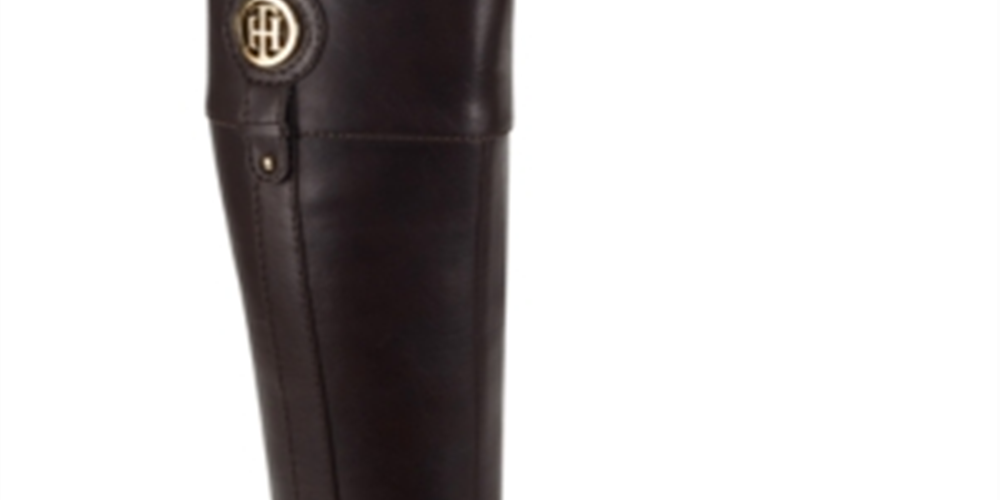 Tommy Hilfiger Imina Botas de montaria femininas de couro sintético até o joelho, marrom escuro, tamanho 5 M
