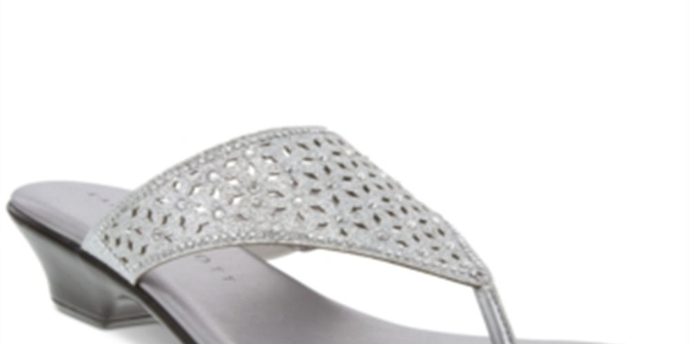 Sandálias femininas casuais de tecido Karen Scott com abertura no dedo do pé, tamanho 6M, prateadas