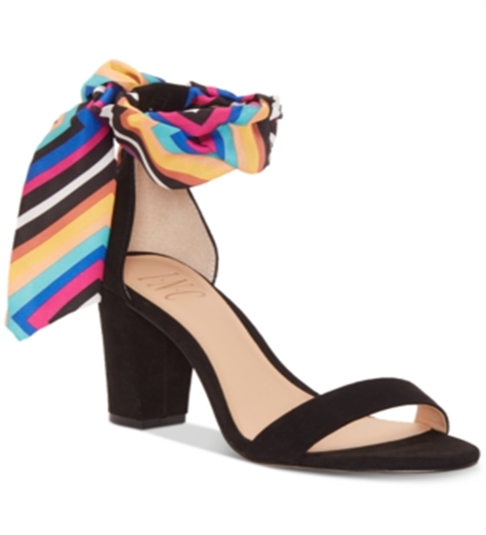 INC International Concepts Sapatos femininos de tecido com listras abertas, pretos, tamanho 7 M