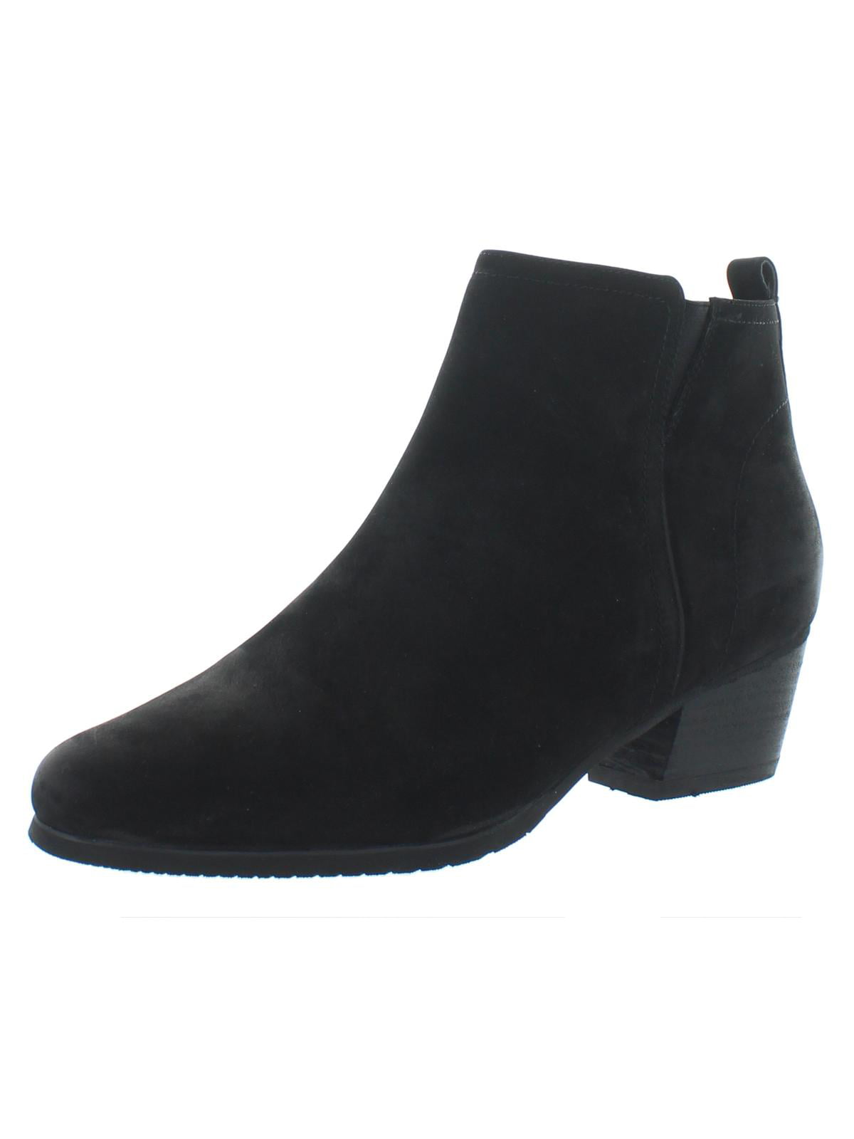 Botas de couro femininas Aqua College com bico redondo e salto bloco, zíper, pretas, tamanho 5,5 M