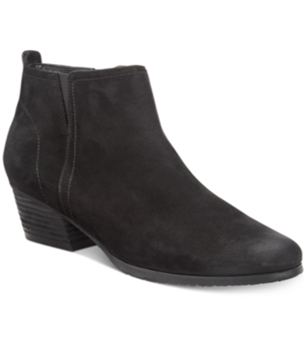 Botas de couro femininas Aqua College com bico redondo e salto bloco, zíper, pretas, tamanho 5,5 M