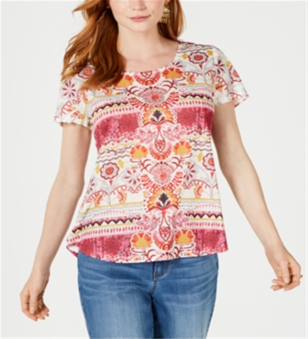 Blusa feminina estampada com decote redondo, estilo &amp; co, Bloom Rituals, rosa, tamanho médio