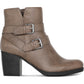 Bota feminina Style &amp; Co com fivela e acolchoamento, bico redondo, salto bloco, zíper, marrom, tamanho 10 M