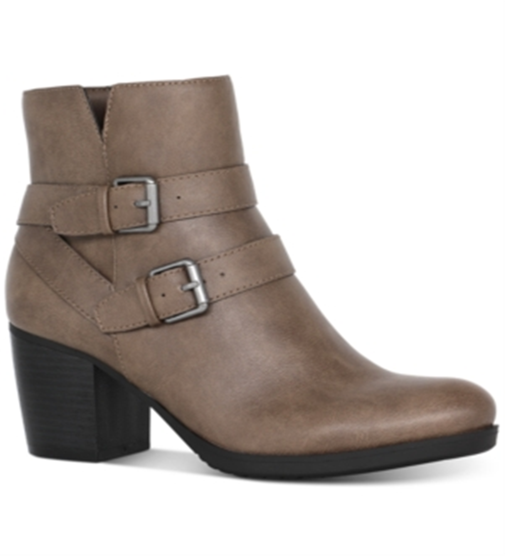 Bota feminina Style &amp; Co com fivela e acolchoamento, bico redondo, salto bloco, zíper, marrom, tamanho 10 M