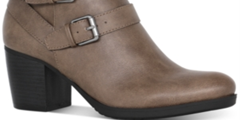 Bota feminina Style &amp; Co com fivela e acolchoamento, bico redondo, salto bloco, zíper, marrom, tamanho 10 M