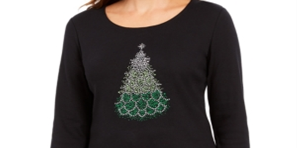 Camiseta feminina Karen Scott com estampa de Natal, preta, tamanho 2XL