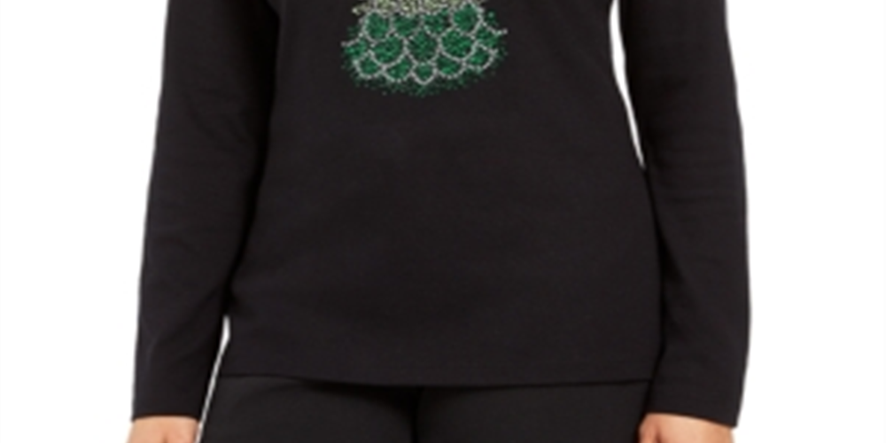 Camiseta feminina Karen Scott com estampa de Natal, preta, tamanho 2XL