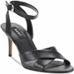 DKNY Sapatos femininos de couro com bico aberto e tira no tornozelo, clássicos, pretos, tamanho 7,5