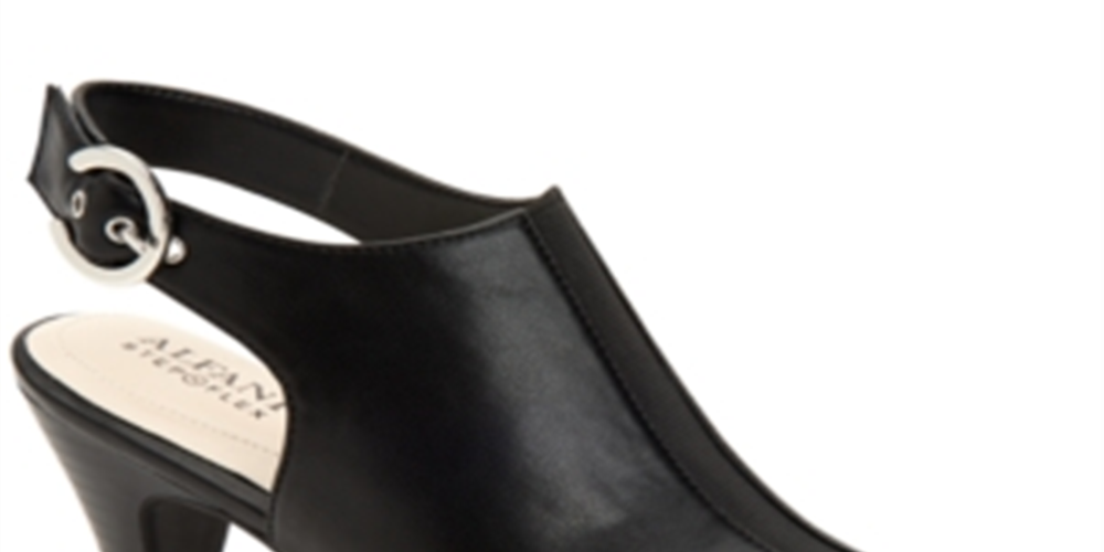 Sandálias femininas Alfani Jalenne Peep Toe com tira traseira em couro preto, tamanho 10 M