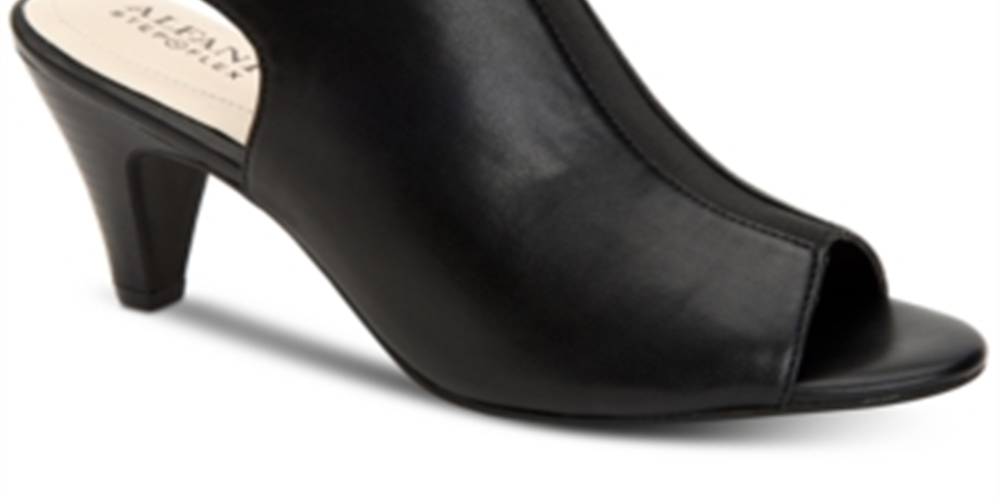 Sandálias femininas Alfani Jalenne Peep Toe com tira traseira em couro preto, tamanho 10 M