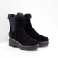 Botas femininas DKNY de tecido com bico amendoado e cano curto, tamanho 9, pretas