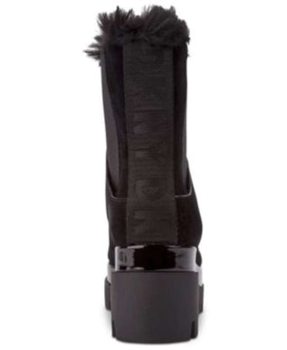 Botas femininas DKNY de tecido com bico amendoado e cano curto, tamanho 9, pretas