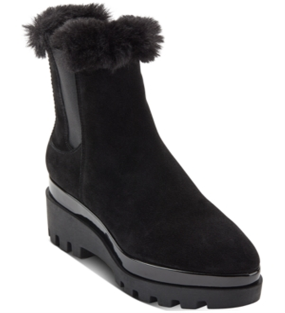 Botas femininas DKNY de tecido com bico amendoado e cano curto, tamanho 9, pretas