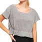 Top curto com manga curta e gola redonda e babados Free People feminino, cinza, tamanho grande