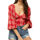 Camiseta feminina Robyn com decote em V, vermelha, tamanho médio