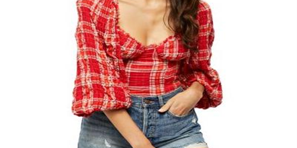 Camiseta feminina Robyn com decote em V, vermelha, tamanho médio