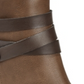 Material Girl Botas femininas com tiras acolchoadas, fivela acolchoada, bico redondo, salto bloco, zíper, marrom, tamanho 6,5 M