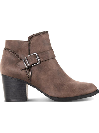 Botas femininas American Rag com zíper e fivela Accent Comfort Milly, bico redondo, salto bloco, marrom, tamanho 8,5 M