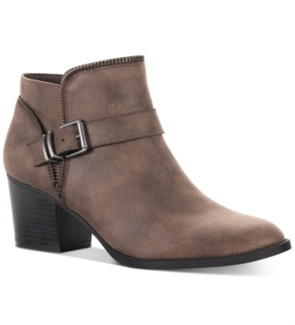 Botas femininas American Rag com zíper e fivela Accent Comfort Milly, bico redondo, salto bloco, marrom, tamanho 8,5 M