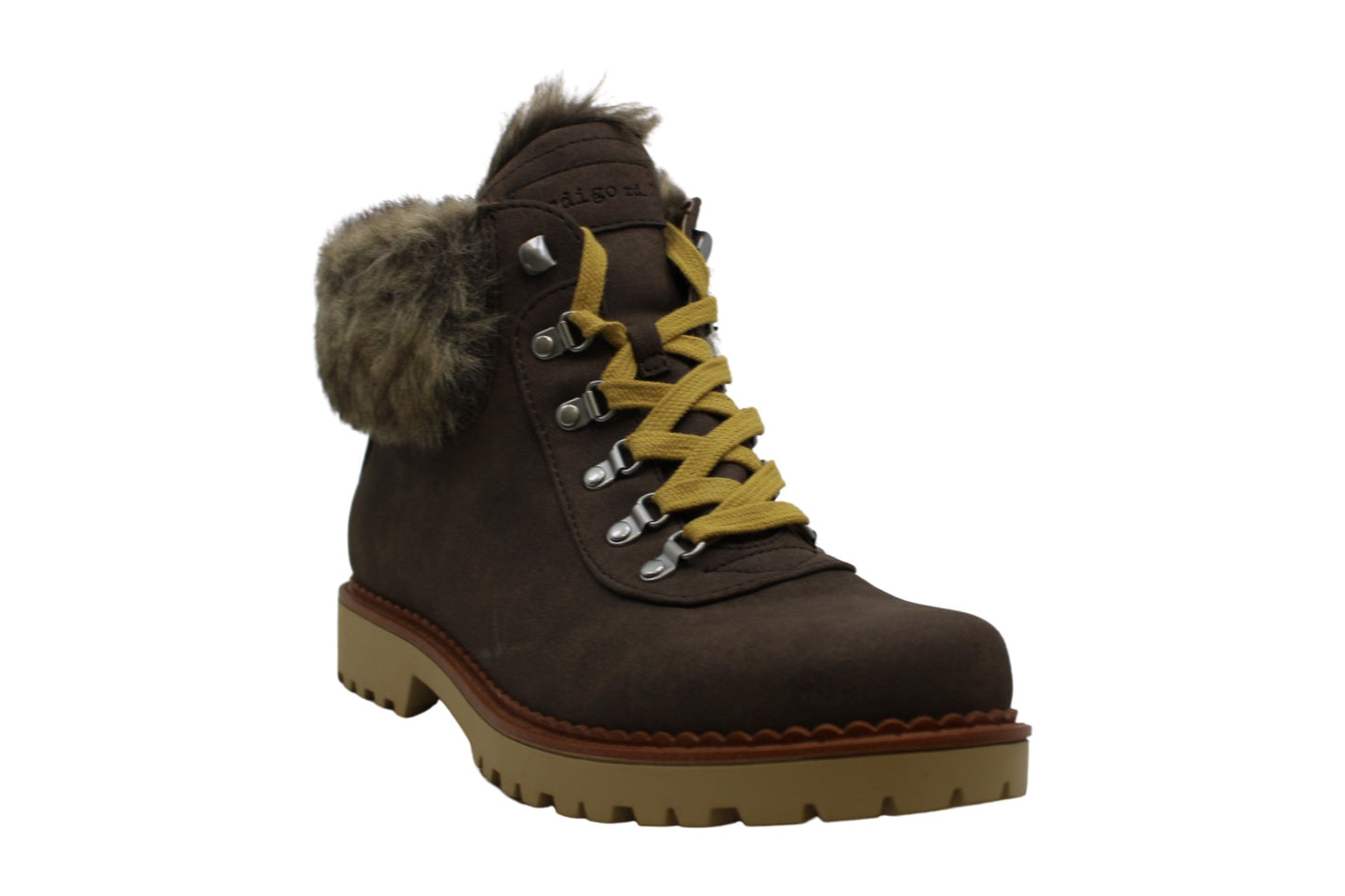 Botas femininas Cicela com bico amendoado e cano curto para clima frio, tamanho 6 M, marrom, Indigo Rd.
