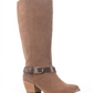 Botas de couro femininas American Rag Accent Tegan com bico amendoado e salto bloco, marrom, tamanho 9,5 M
