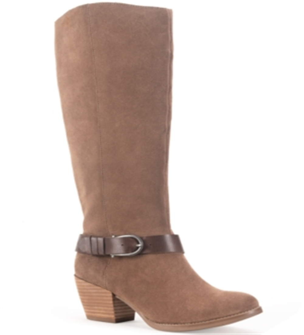 Botas de couro femininas American Rag Accent Tegan com bico amendoado e salto bloco, marrom, tamanho 9,5 M