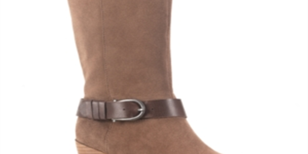 Botas de couro femininas American Rag Accent Tegan com bico amendoado e salto bloco, marrom, tamanho 9,5 M