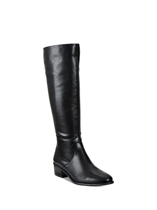 Botas femininas Bar III Vaylap de couro, bico amendoado, cano alto, para clima frio, pretas, tamanho 9,5 m