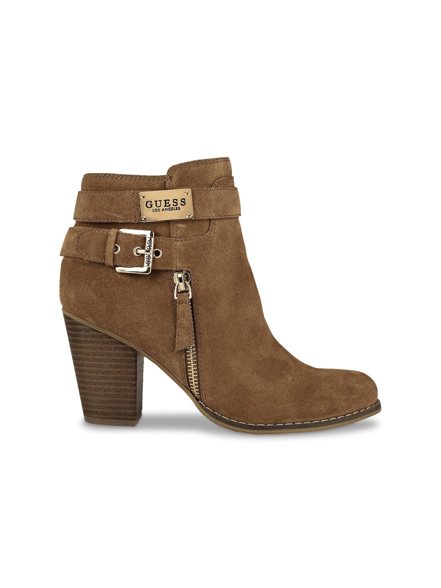 Botas femininas Guss de couro com zíper e salto grosso e bico redondo, tamanho 10 M