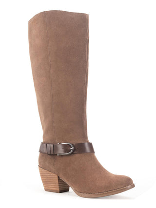 Botas de couro femininas American Rag, estilo Western Inspiration, com fivela e biqueira amendoada, salto bloco, marrom, tamanho 8 M