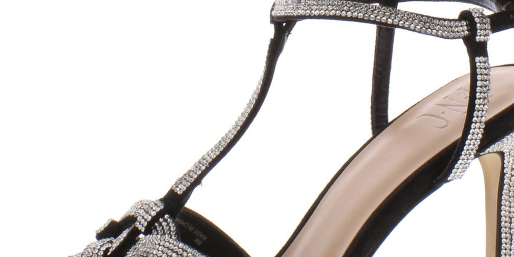 Sandálias femininas de festa com tiras em T e glitter da INC International Concepts, pretas, tamanho 9 M