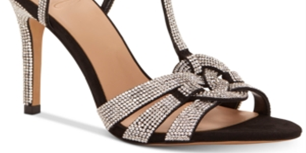 Sandálias femininas de festa com tiras em T e glitter da INC International Concepts, pretas, tamanho 9 M