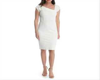 Vestido feminino French Connection Lula com decote assimétrico e bainha branca, tamanho 12