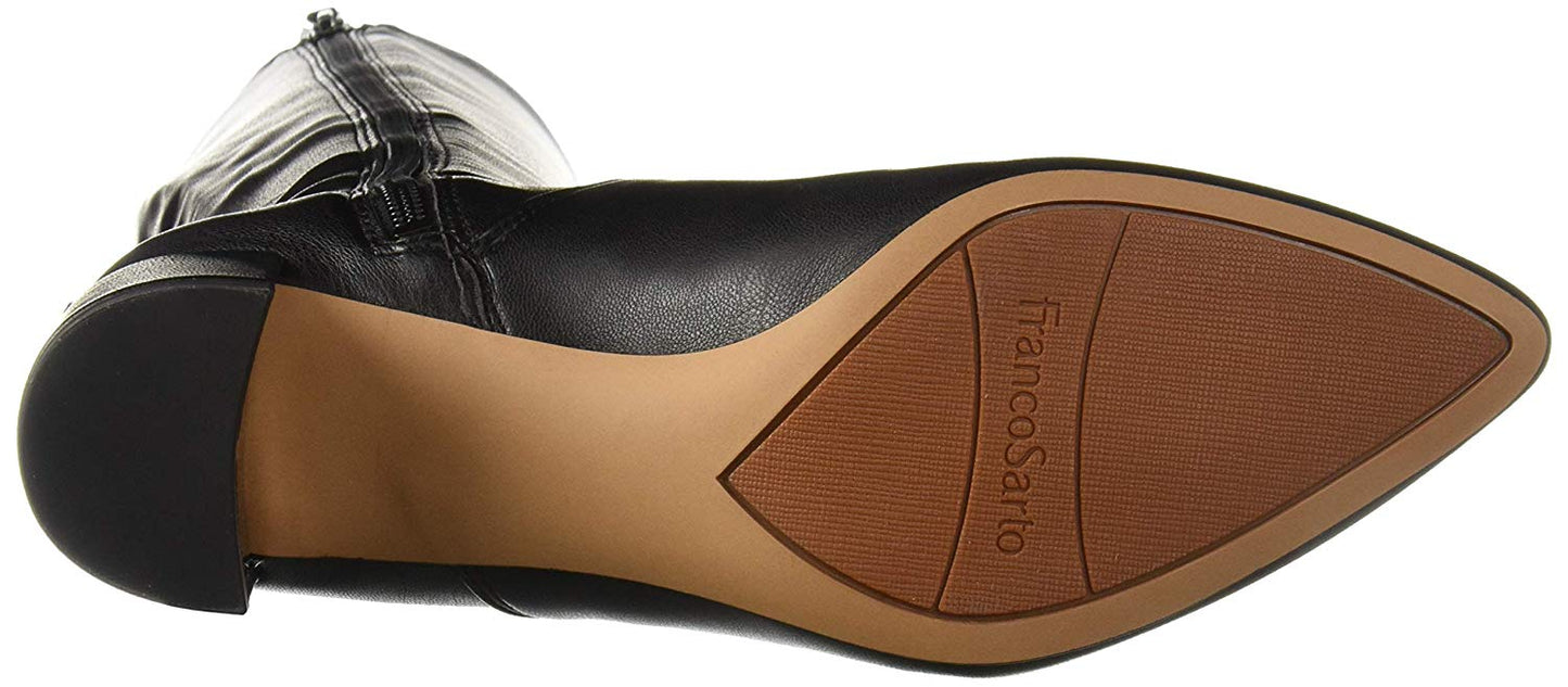Franco Sarto Botas femininas de cano alto com bico amendoado e salto alto, pretas, tamanho 5M